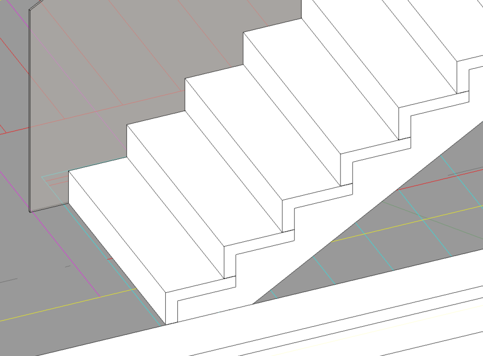 Plano técnico que ilustra la disposición y colocación de escalones con forma de ángulo. 