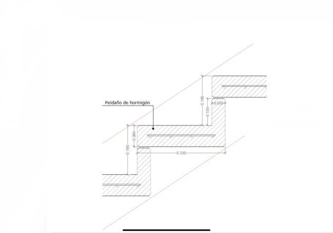 Plano distribución escalones prefabricados en forma de L